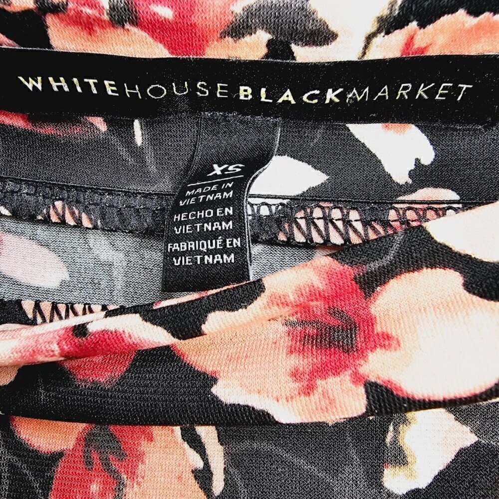 WHITE HOUSE BLACK MARKET Off Shoulder Top size XS BLACK PINK Floral Cute Summer - Picture 4 of 5